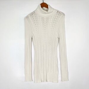 Bebe Vintage Turtleneck Cable Knit Ivory Ribbed‎ Knit Sweater Top Size Medium